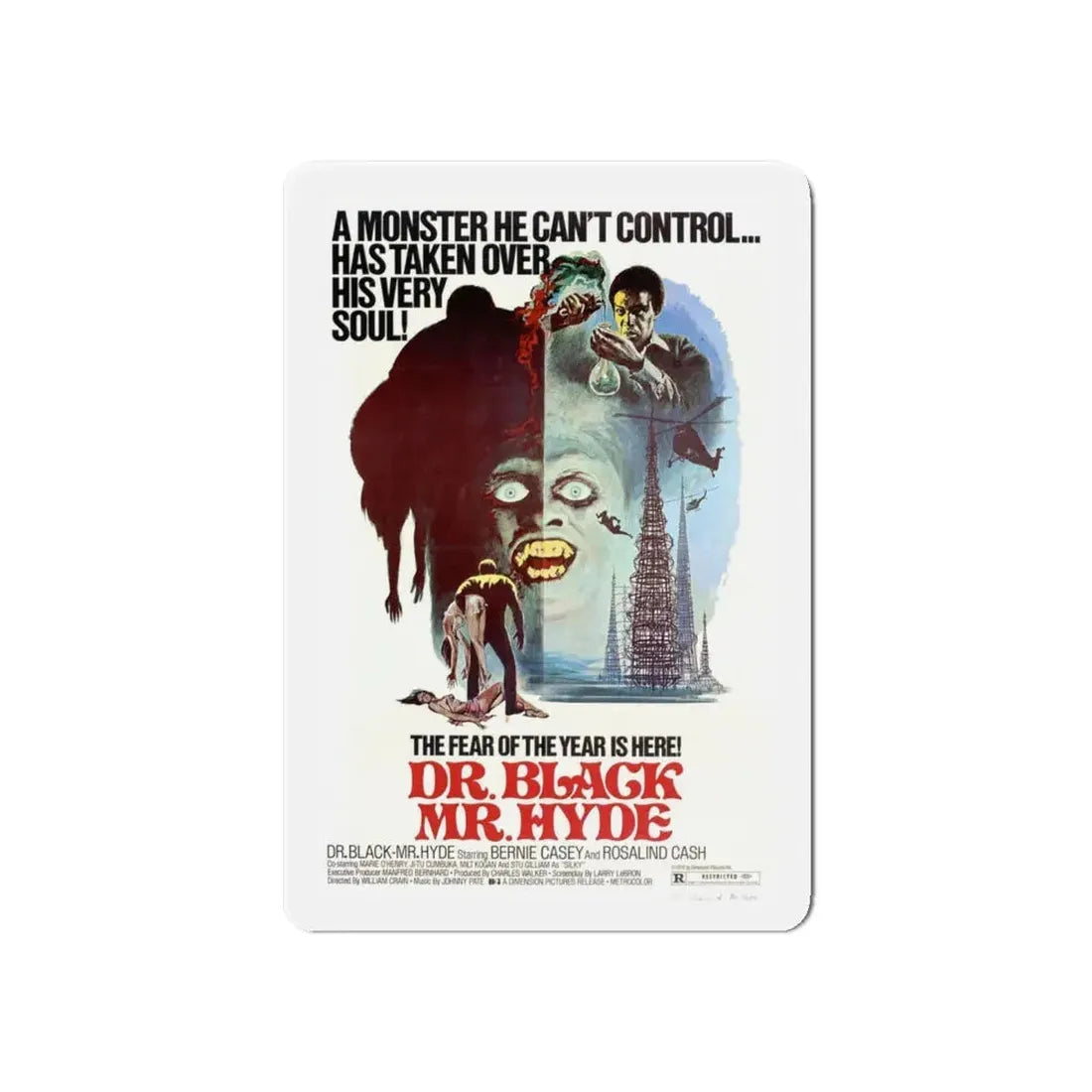 DR. BLACK MR. HYDE 1976 Movie Poster - Refrigerator Magnet 6 Inch - The Sticker Space