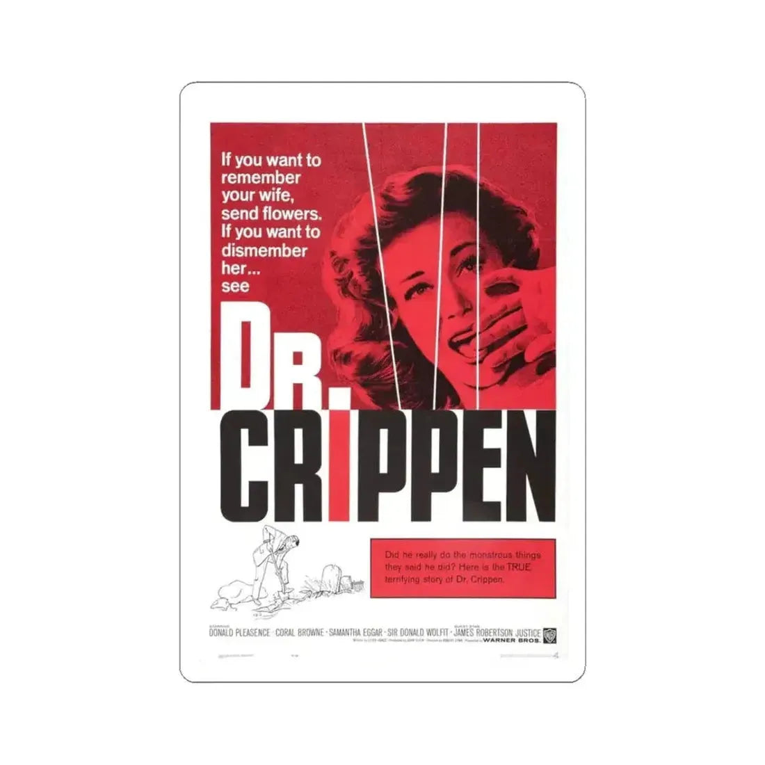 DR. CRIPPEN 1962 Movie Poster - STICKER Vinyl Kiss-Cut Decal 3 Inch White - The Sticker Space