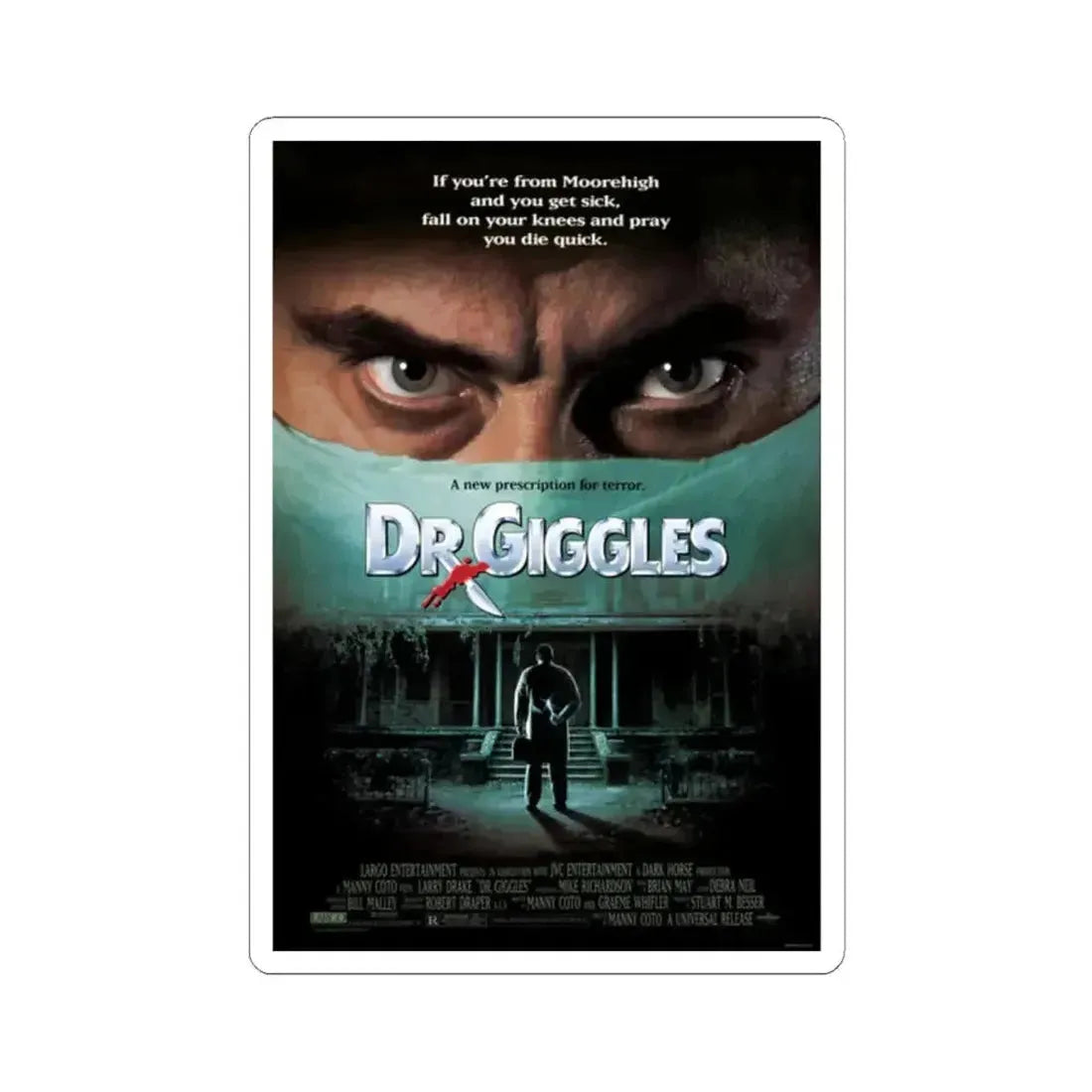 Dr Giggles 1992 Movie Poster - STICKER Vinyl Kiss-Cut Decal 2 Inch White - The Sticker Space