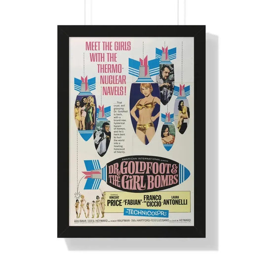 DR. GOLDFOOT AND THE BIKINI BOMBS 1966 - Framed Movie Poster 16″ x 24″ Black - The Sticker Space