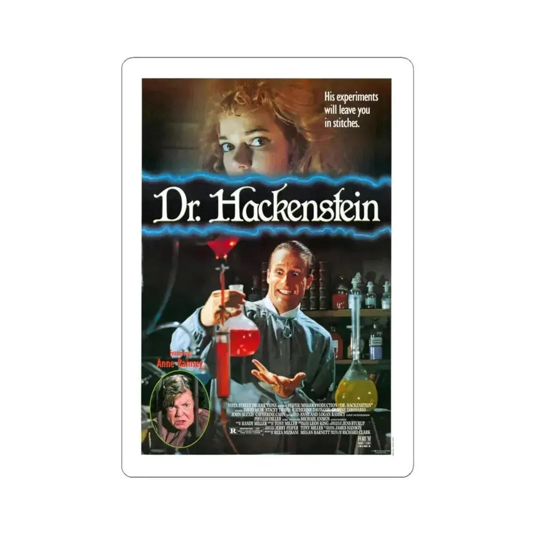 DR. HACKENSTEIN 1988 Movie Poster - STICKER Vinyl Kiss-Cut Decal 6 Inch White - The Sticker Space