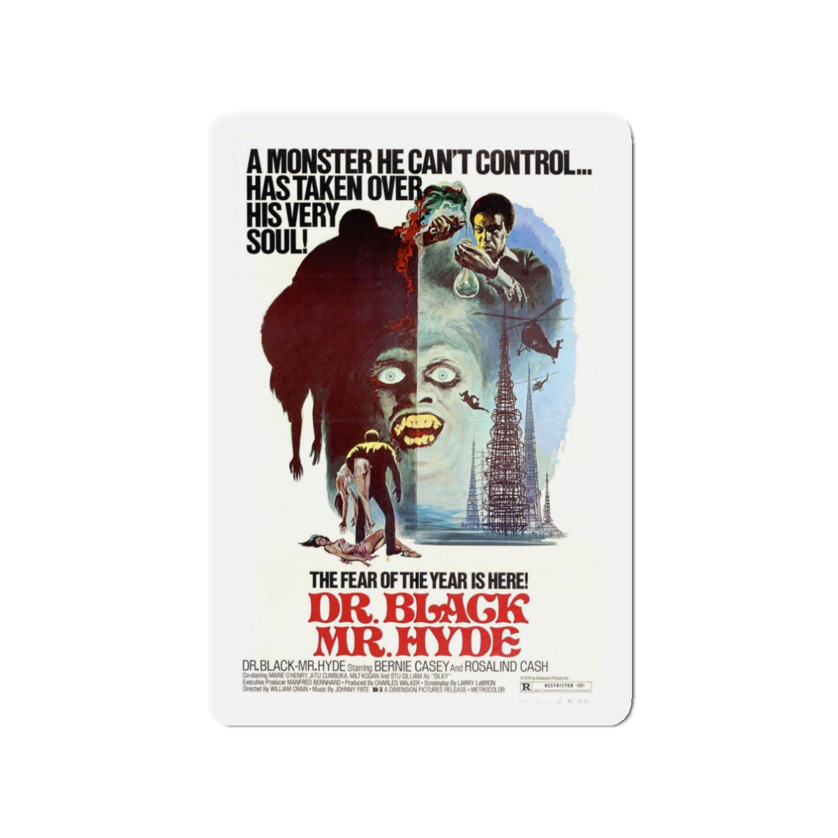 DR. BLACK MR. HYDE 1976 Movie Poster - Die-Cut Magnet-3" x 3"-The Sticker Space