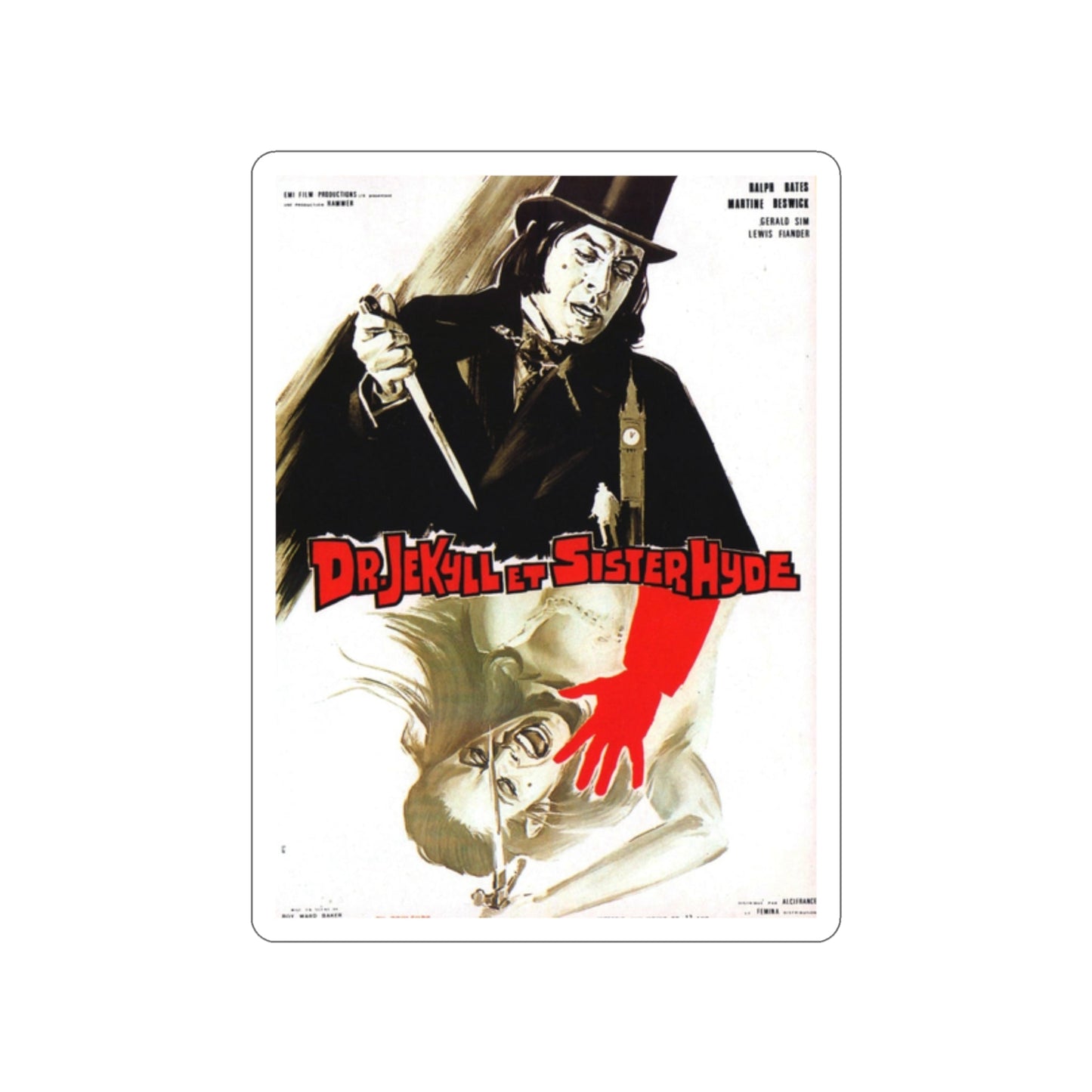 DR. JEKYLL AND SISTER HYDE (FRENCH) 1971 Movie Poster STICKER Vinyl Die-Cut Decal-2 Inch-The Sticker Space