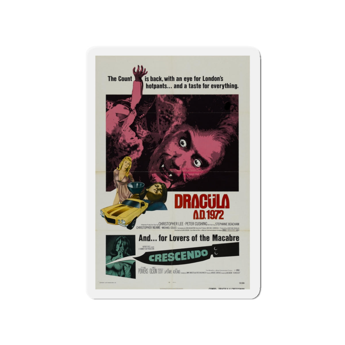 DRACULA A.D. 1972 + CRESCENDO Movie Poster - Die-Cut Magnet-3" x 3"-The Sticker Space