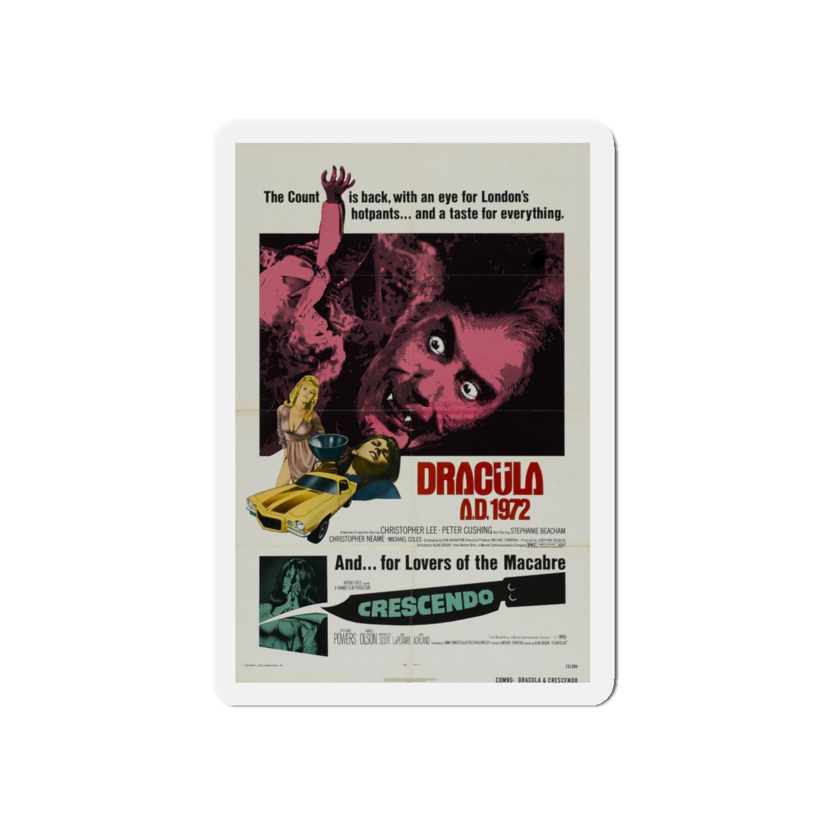 DRACULA A.D. 1972 + CRESCENDO Movie Poster - Die-Cut Magnet-5" x 5"-The Sticker Space