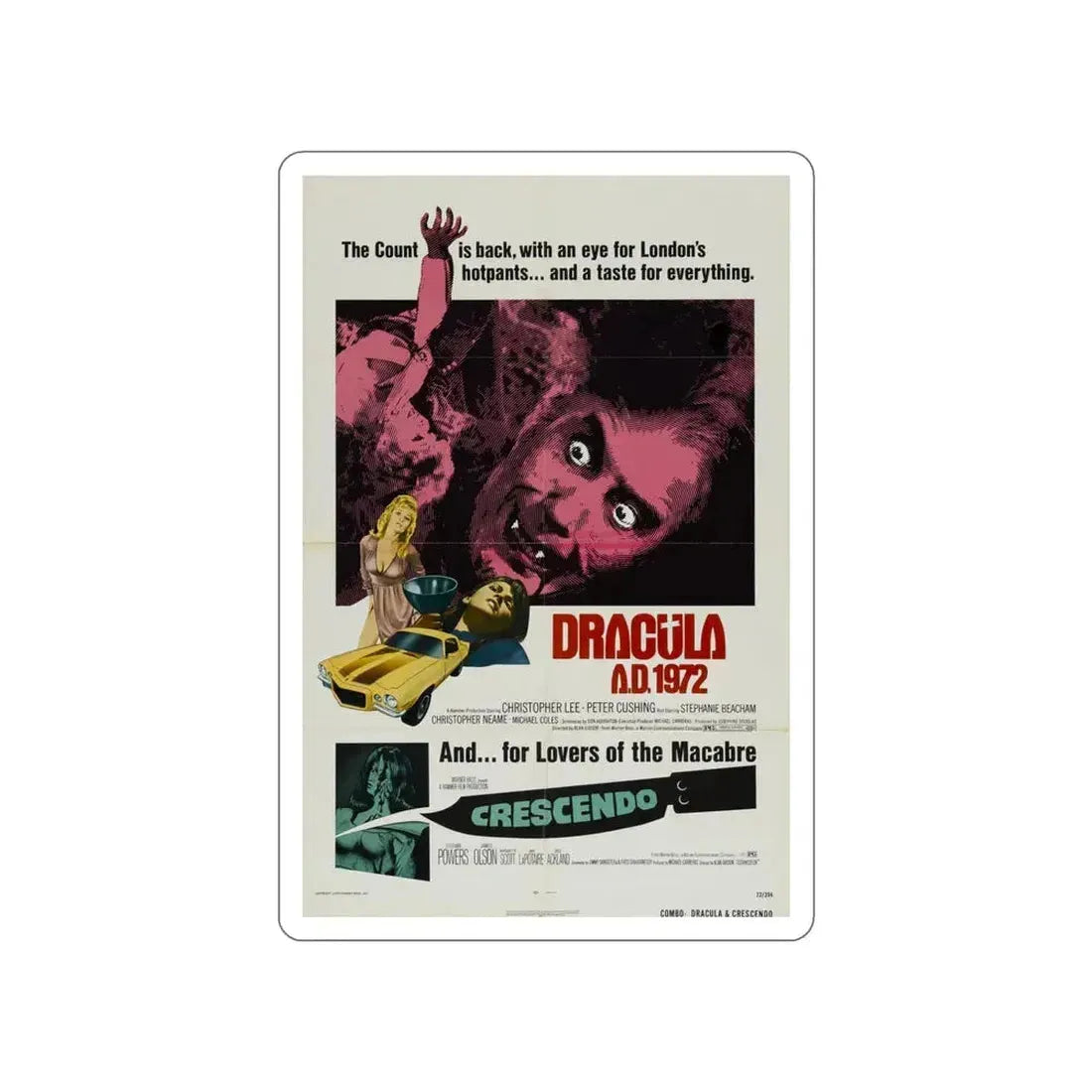DRACULA A.D. 1972 + CRESCENDO Movie Poster STICKER Vinyl Die-Cut Decal 5 Inch - The Sticker Space