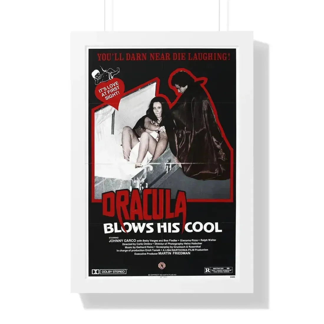 DRACULA BLOWS HIS COOL 1979 - Framed Movie Poster 16″ x 24″ White - The Sticker Space