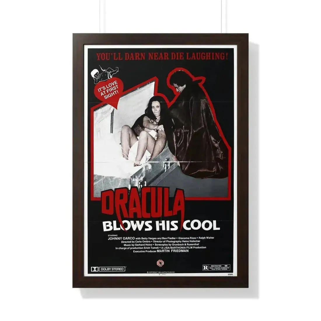 DRACULA BLOWS HIS COOL 1979 - Framed Movie Poster 20" x 30" Walnut - The Sticker Space