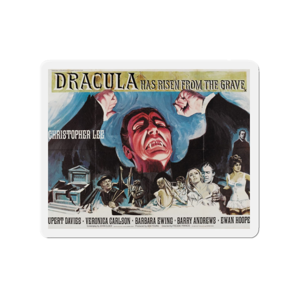 DRACULA HAS RISEN FROM THE GRAVE 1968 Movie Poster - Die-Cut Magnet-2" x 2"-The Sticker Space