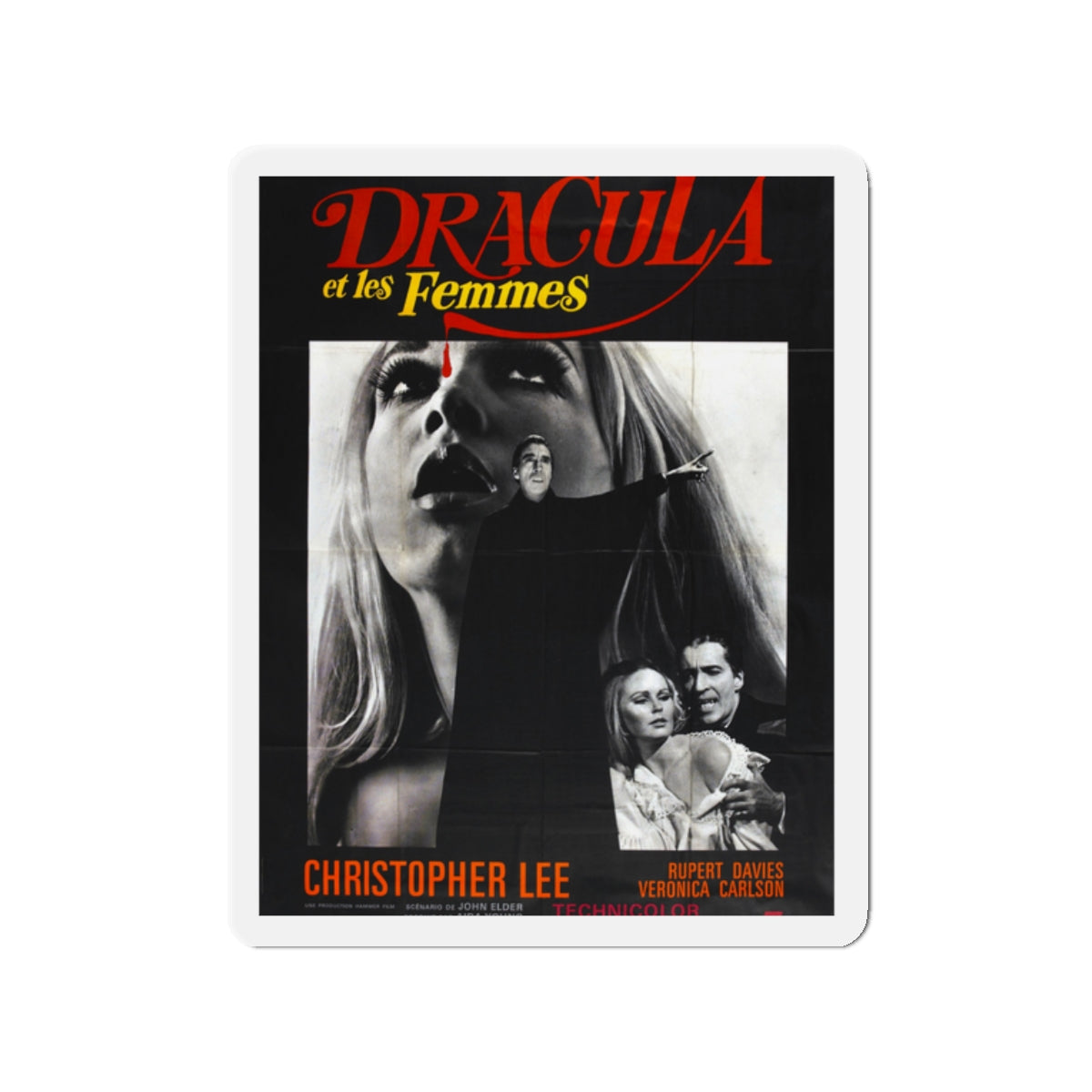 DRACULA HAS RISEN FROM THE GRAVE (FRENCH) 1968 Movie Poster - Die-Cut Magnet-2" x 2"-The Sticker Space