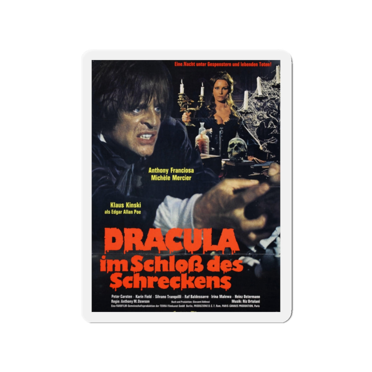 DRACULA IN THE CASTLE OF BLOOD (GERMAN) 1969 Movie Poster - Die-Cut Magnet-2" x 2"-The Sticker Space