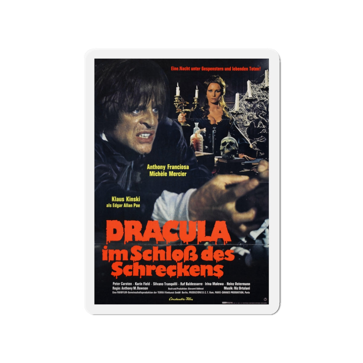 DRACULA IN THE CASTLE OF BLOOD (GERMAN) 1969 Movie Poster - Die-Cut Magnet-3" x 3"-The Sticker Space