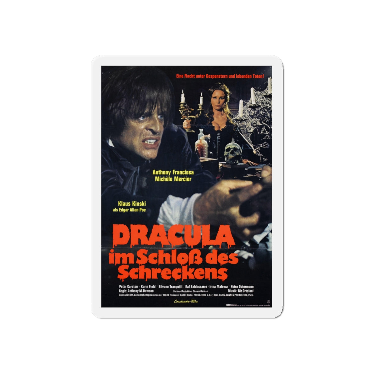 DRACULA IN THE CASTLE OF BLOOD (GERMAN) 1969 Movie Poster - Die-Cut Magnet-6 × 6"-The Sticker Space