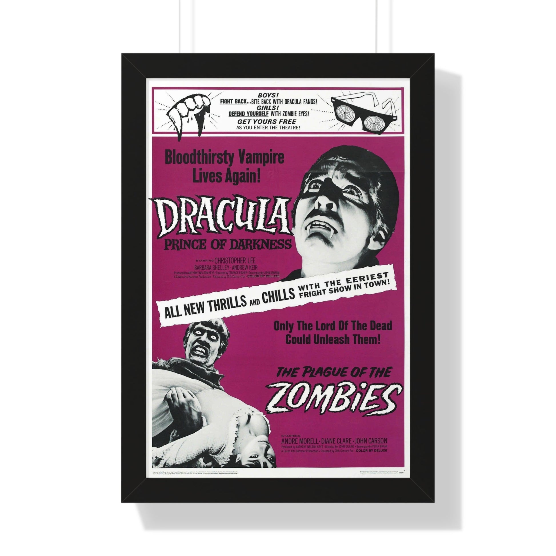 DRACULA PRINCE OF DARKNESS + THE PLAGUE OF THE ZOMBIES 1966 - Framed Movie Poster-16″ x 24″-The Sticker Space