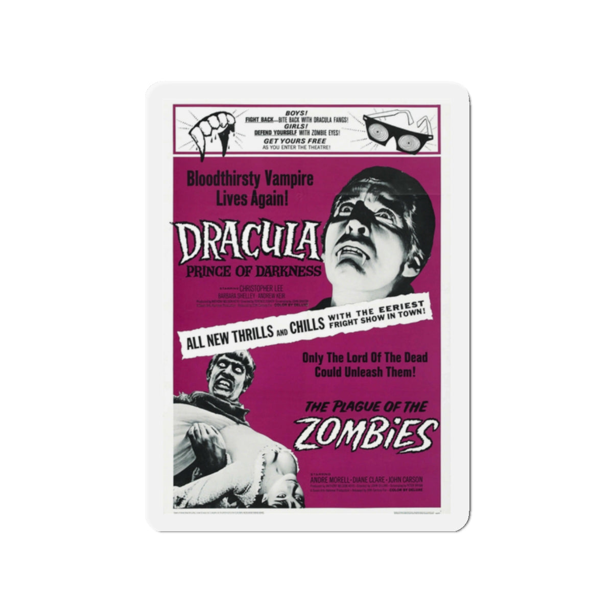 DRACULA PRINCE OF DARKNESS + THE PLAGUE OF THE ZOMBIES 1966 Movie Poster - Die-Cut Magnet-2" x 2"-The Sticker Space