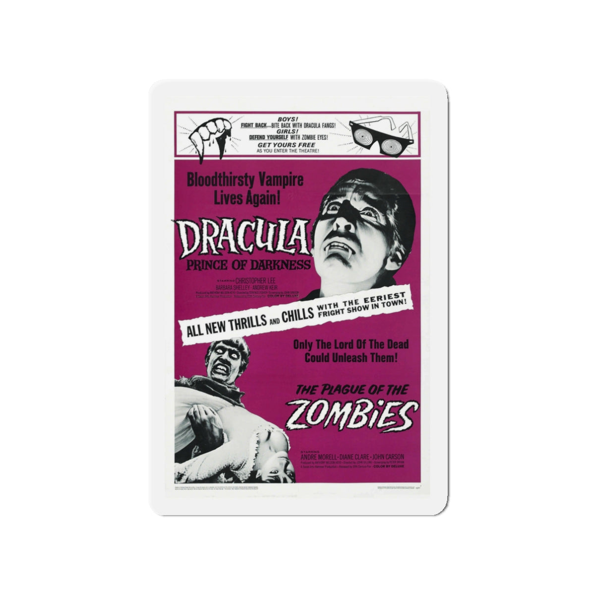 DRACULA PRINCE OF DARKNESS + THE PLAGUE OF THE ZOMBIES 1966 Movie Poster - Die-Cut Magnet-3" x 3"-The Sticker Space