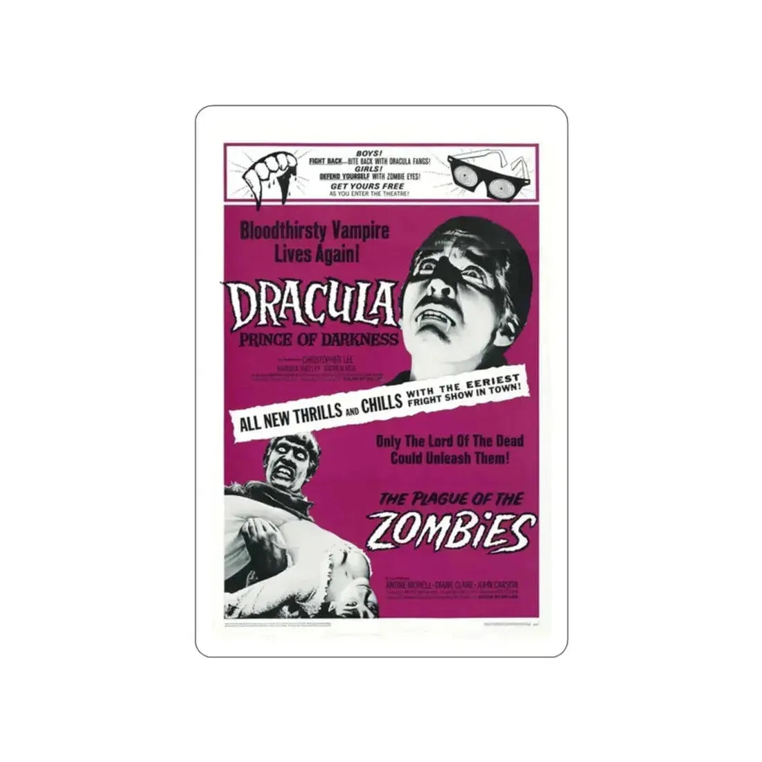 DRACULA PRINCE OF DARKNESS + THE PLAGUE OF THE ZOMBIES 1966 Movie Poster STICKER Vinyl Die-Cut Decal 2 Inch - The Sticker Space