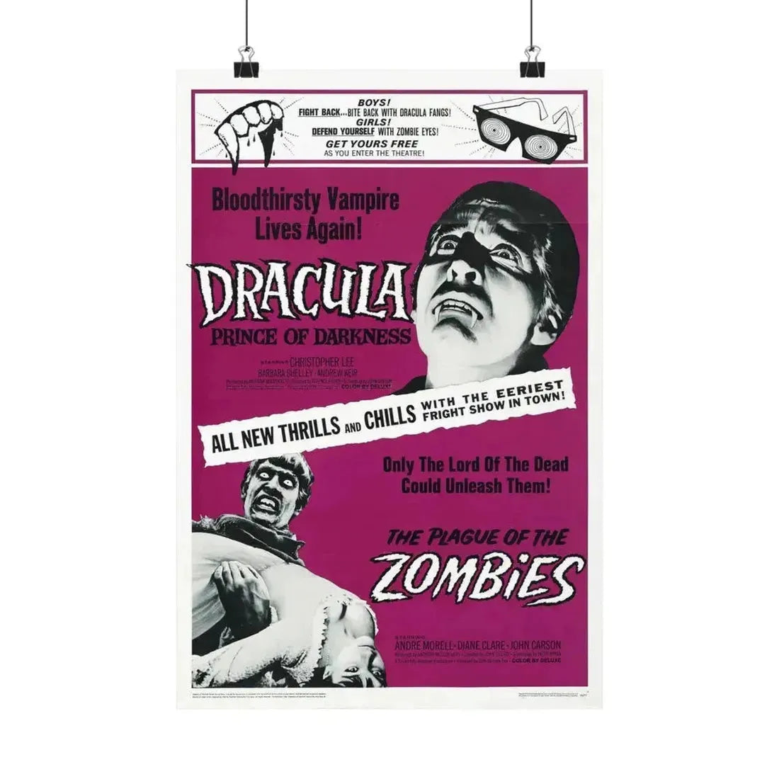 DRACULA PRINCE OF DARKNESS + THE PLAGUE OF THE ZOMBIES 1966 - Paper Movie Poster 12″ x 18″ Matte - The Sticker Space