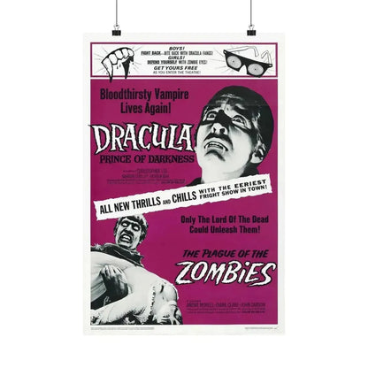 DRACULA PRINCE OF DARKNESS + THE PLAGUE OF THE ZOMBIES 1966 - Paper Movie Poster 16″ x 24″ Matte - The Sticker Space