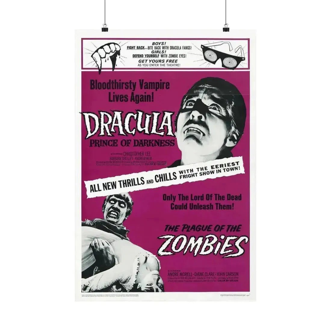 DRACULA PRINCE OF DARKNESS + THE PLAGUE OF THE ZOMBIES 1966 - Paper Movie Poster 20″ x 30″ Matte - The Sticker Space