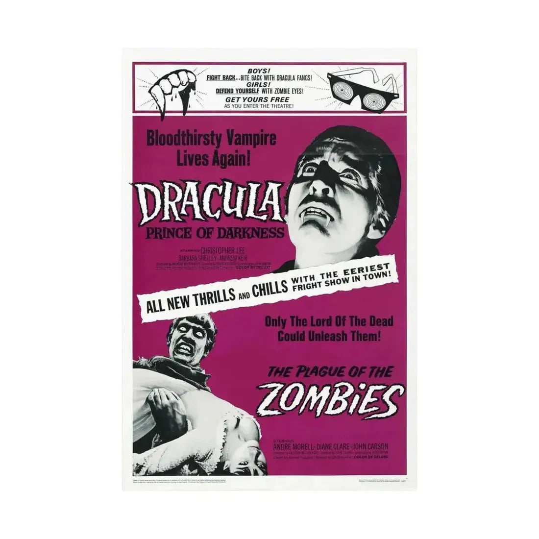 DRACULA PRINCE OF DARKNESS + THE PLAGUE OF THE ZOMBIES 1966 - Paper Movie Poster - The Sticker Space