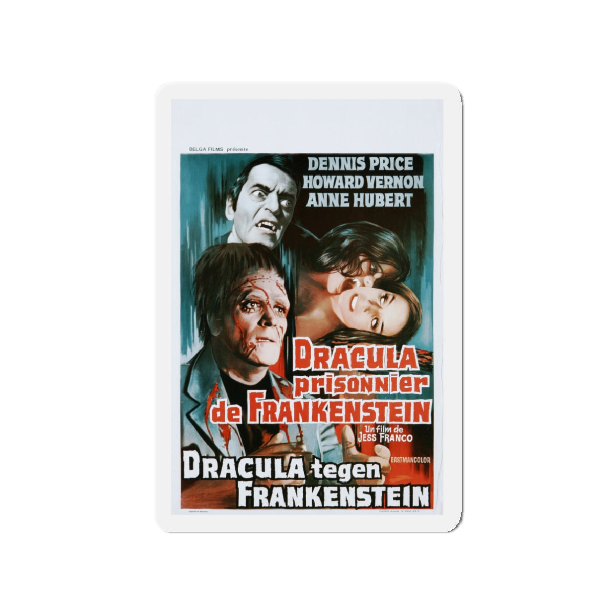 DRACULA, PRISONER OF FRANKENSTEIN (BELGIAN) 1972 Movie Poster - Die-Cut Magnet-3" x 3"-The Sticker Space