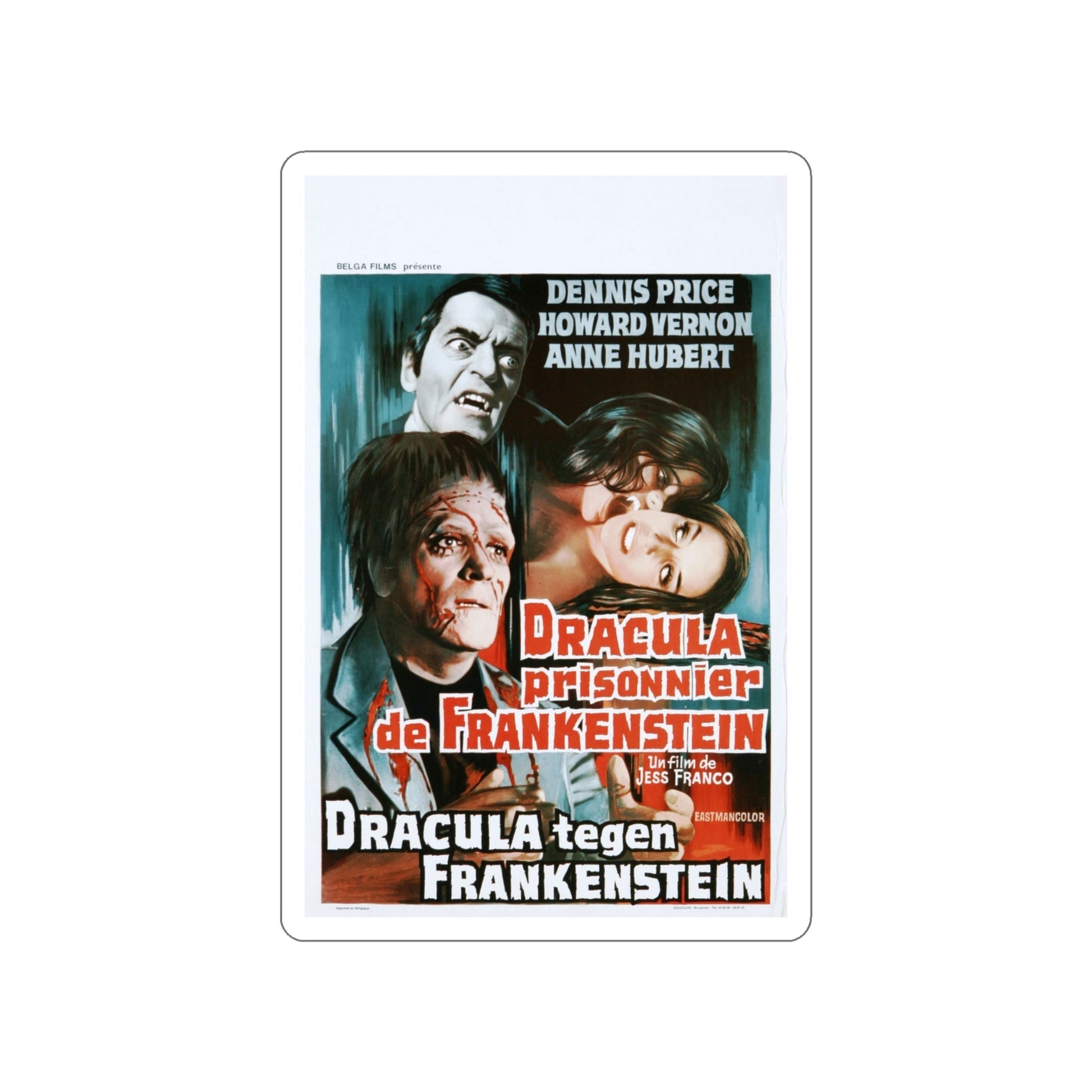 DRACULA, PRISONER OF FRANKENSTEIN (BELGIAN) 1972 Movie Poster STICKER Vinyl Die-Cut Decal-4 Inch-The Sticker Space