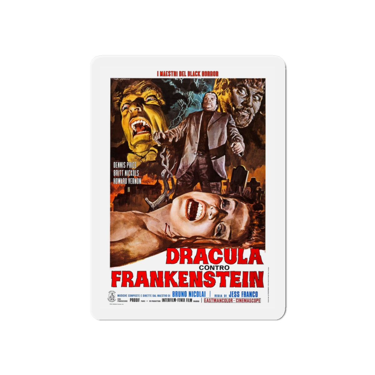 DRACULA, PRISONER OF FRANKENSTEIN (ITALIAN) 1972 Movie Poster - Die-Cut Magnet-6 × 6"-The Sticker Space