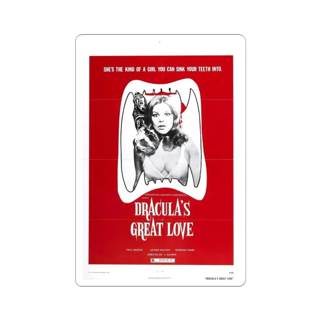 DRACULA'S GREAT LOVE 1973 Movie Poster - STICKER Vinyl Kiss-Cut Decal 3 Inch White - The Sticker Space