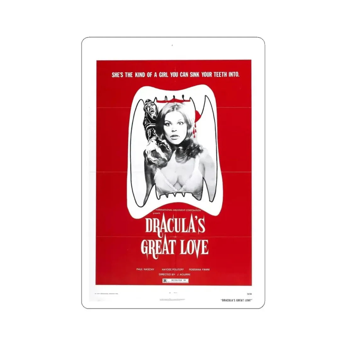 DRACULA'S GREAT LOVE 1973 Movie Poster - STICKER Vinyl Kiss-Cut Decal 4 Inch White - The Sticker Space