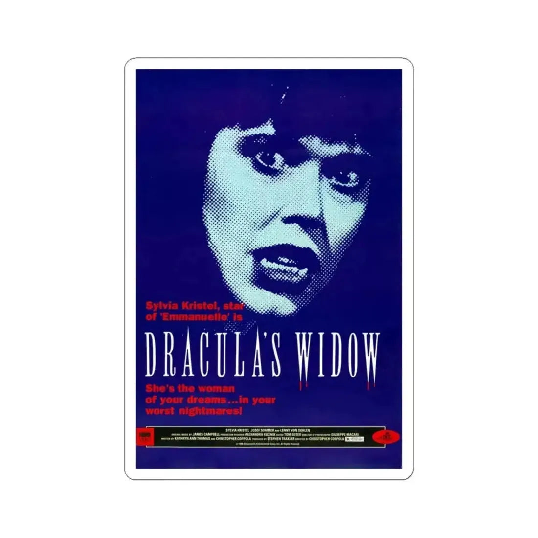 DRACULA'S WIDOW 1988 Movie Poster - STICKER Vinyl Kiss-Cut Decal 3 Inch White - The Sticker Space