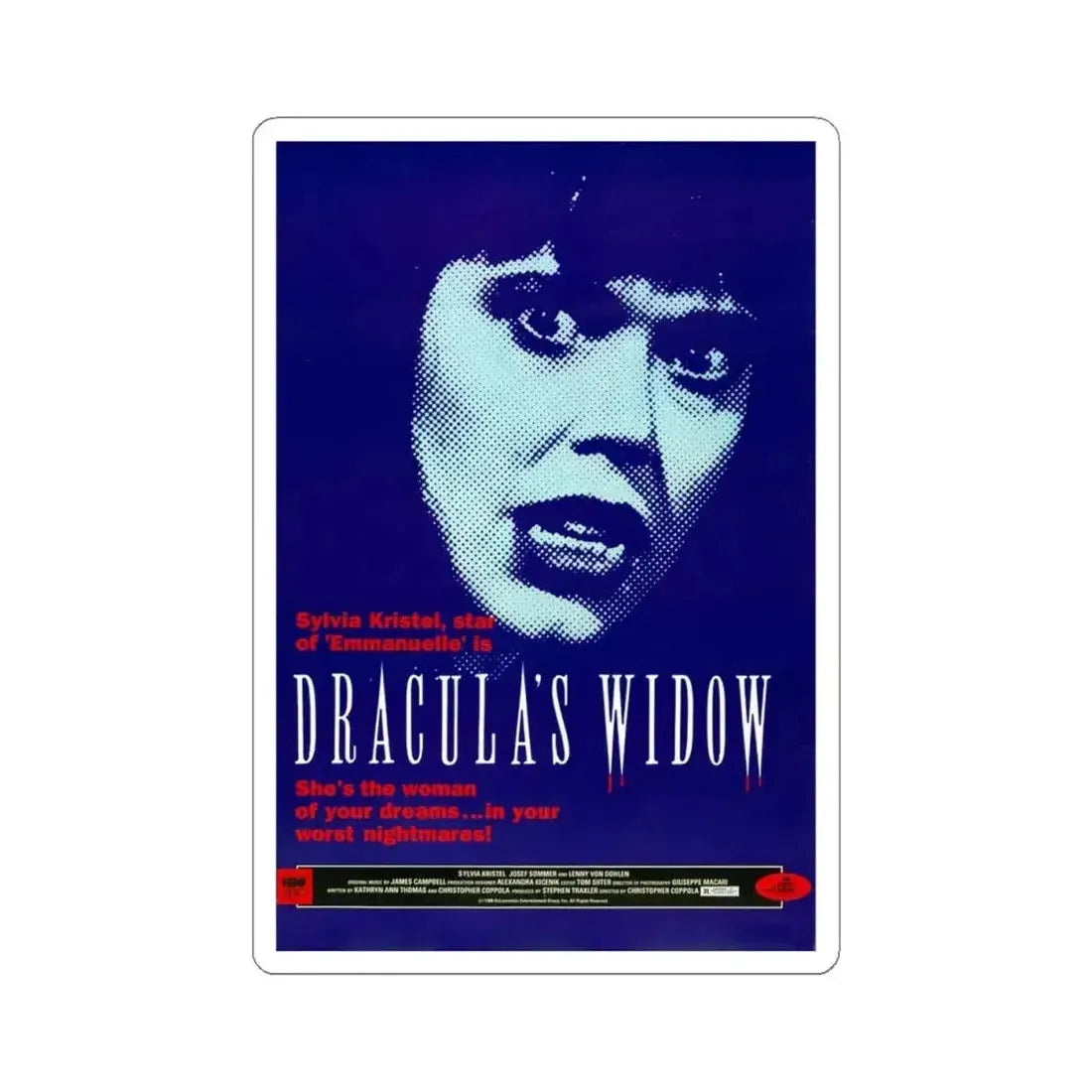 DRACULA'S WIDOW 1988 Movie Poster - STICKER Vinyl Kiss-Cut Decal 4 Inch White - The Sticker Space