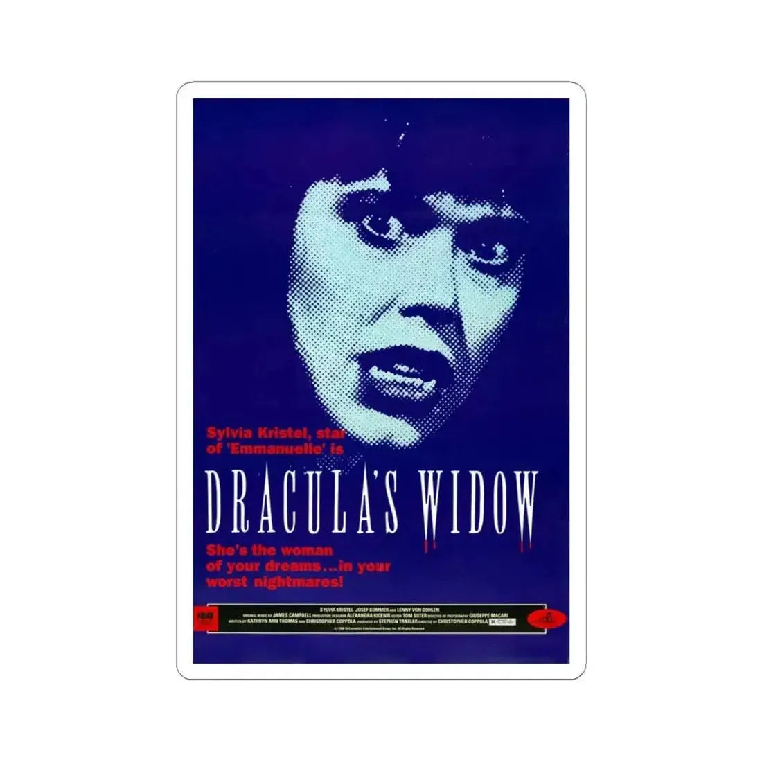 DRACULA'S WIDOW 1988 Movie Poster - STICKER Vinyl Kiss-Cut Decal 6 Inch White - The Sticker Space