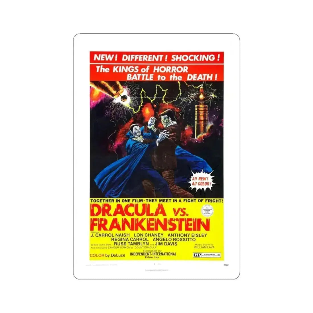DRACULA VS. FRANKENSTEIN 1971 Movie Poster - STICKER Vinyl Kiss-Cut Decal 3 Inch White - The Sticker Space