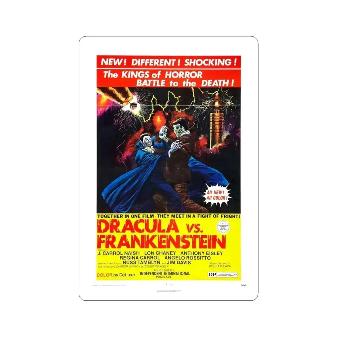 DRACULA VS. FRANKENSTEIN 1971 Movie Poster - STICKER Vinyl Kiss-Cut Decal 6 Inch White - The Sticker Space