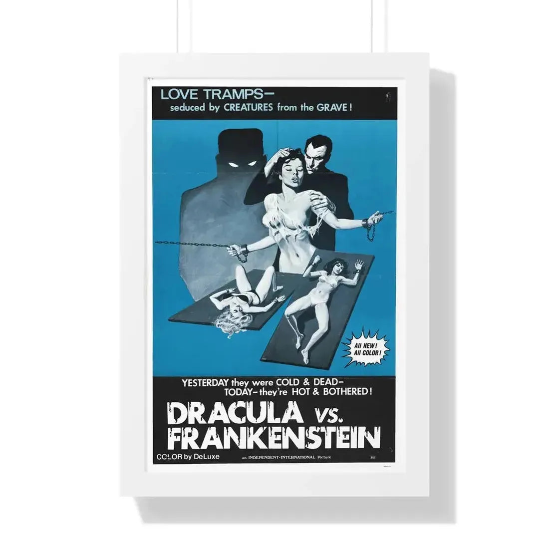 DRACULA VS. FRANKENSTEIN (3) 1971 - Framed Movie Poster 16″ x 24″ White - The Sticker Space