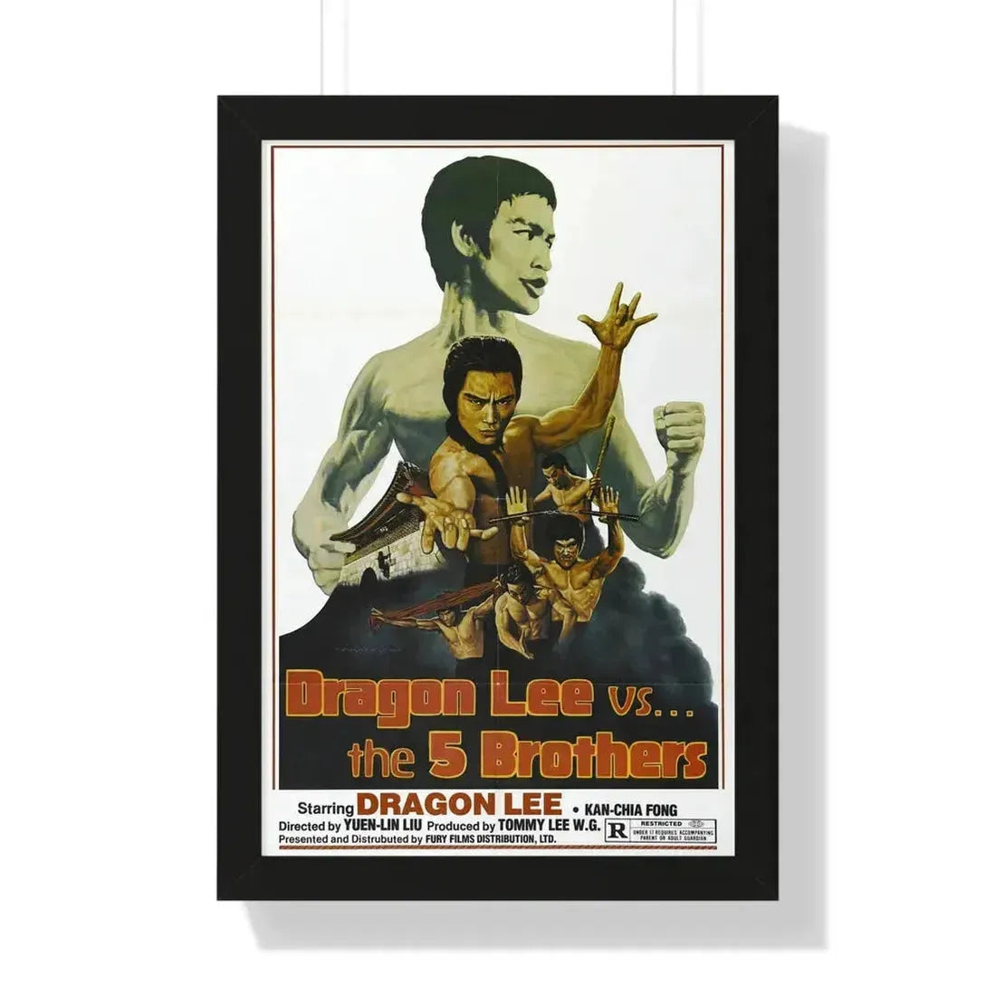 DRAGON LEE VS THE 5 BROTHERS 1978 - Framed Movie Poster 16″ x 24″ Black - The Sticker Space