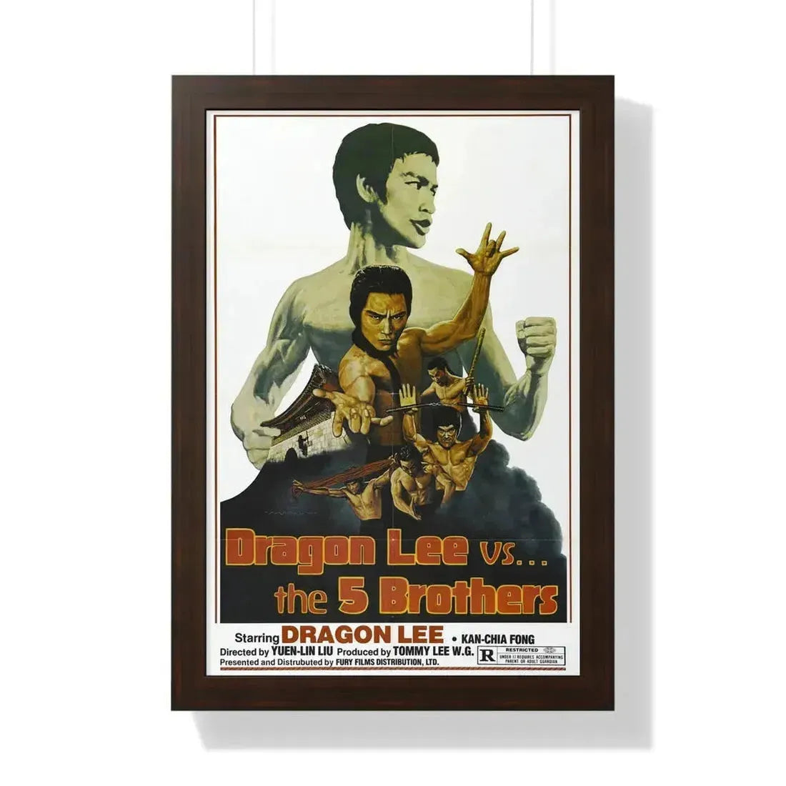 DRAGON LEE VS THE 5 BROTHERS 1978 - Framed Movie Poster 16″ x 24″ Walnut - The Sticker Space