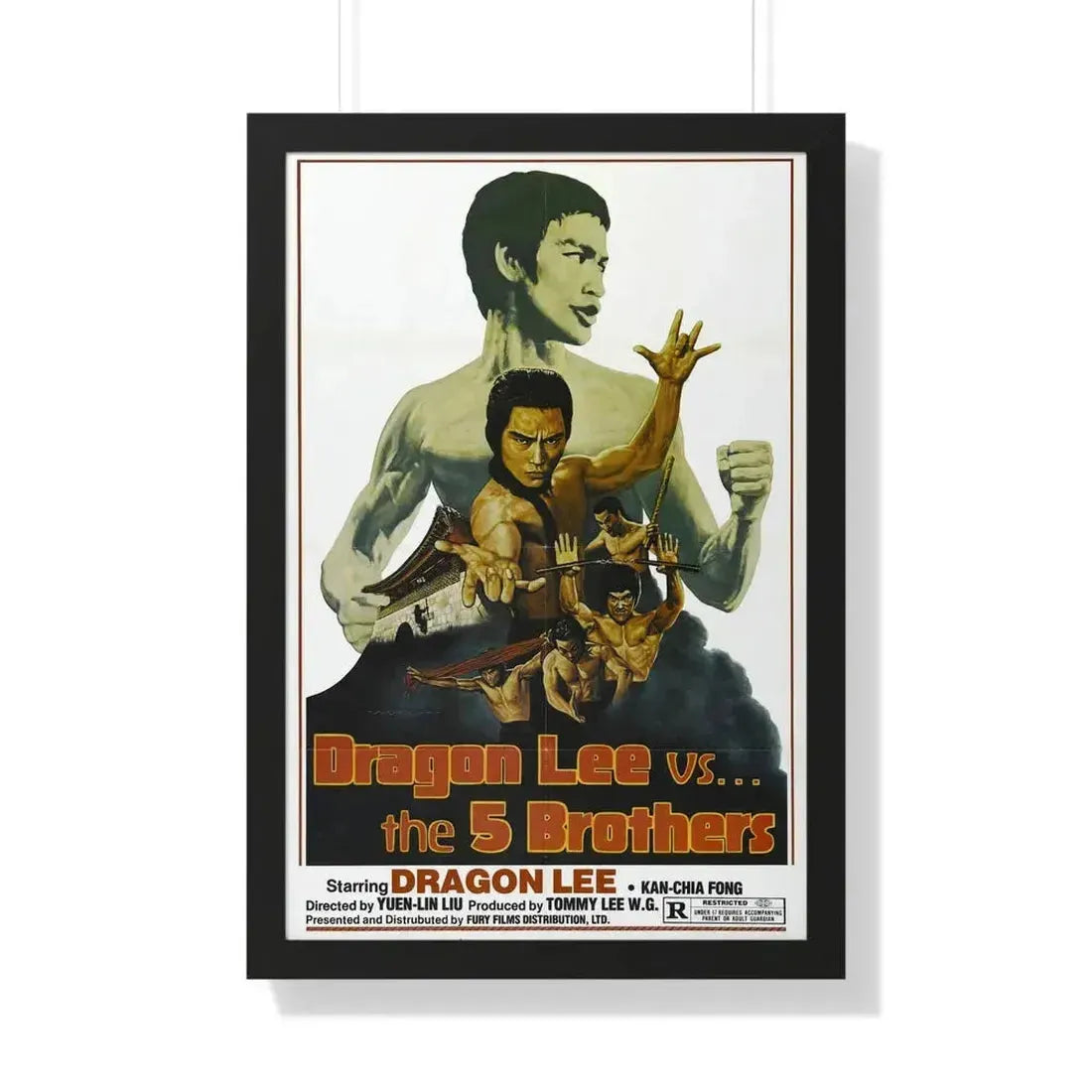 DRAGON LEE VS THE 5 BROTHERS 1978 - Framed Movie Poster 20" x 30" Black - The Sticker Space
