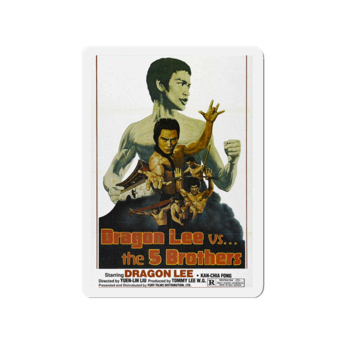 DRAGON LEE VS THE 5 BROTHERS 1978 Movie Poster - Die-Cut Magnet-2" x 2"-The Sticker Space