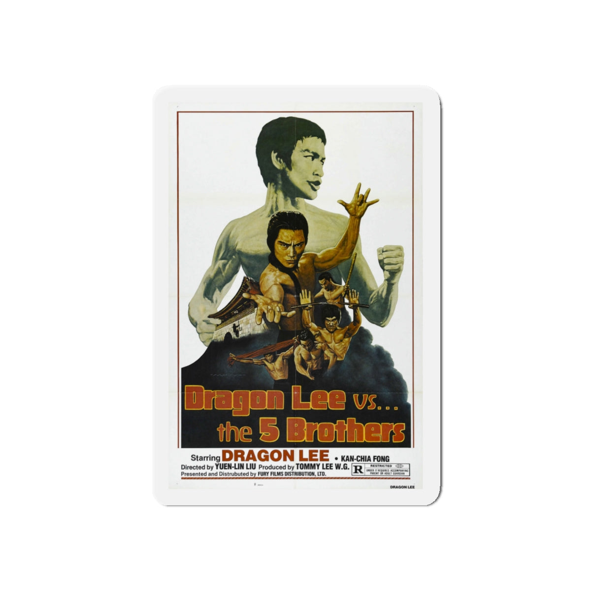 DRAGON LEE VS THE 5 BROTHERS 1978 Movie Poster - Die-Cut Magnet-5" x 5"-The Sticker Space