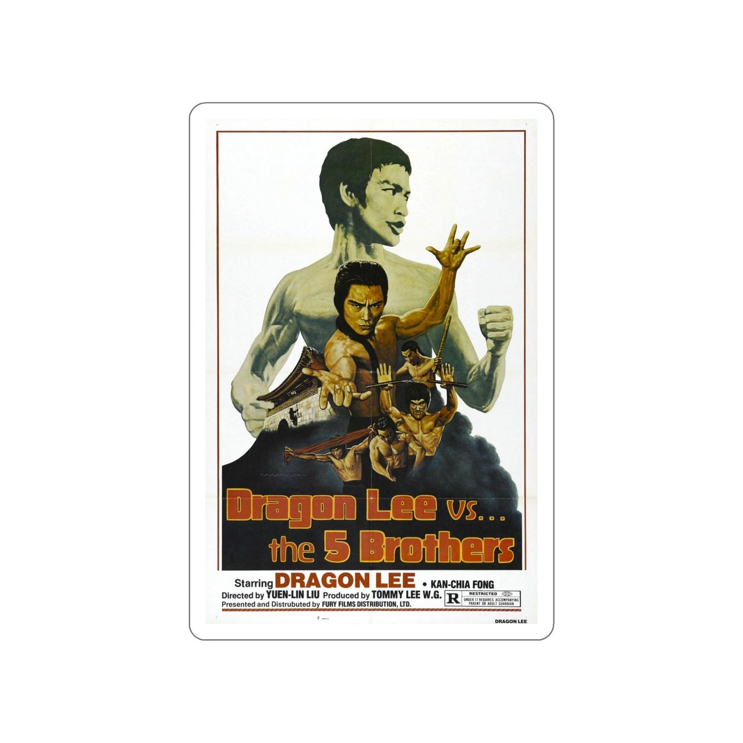 DRAGON LEE VS THE 5 BROTHERS 1978 Movie Poster STICKER Vinyl Die-Cut Decal-5 Inch-The Sticker Space