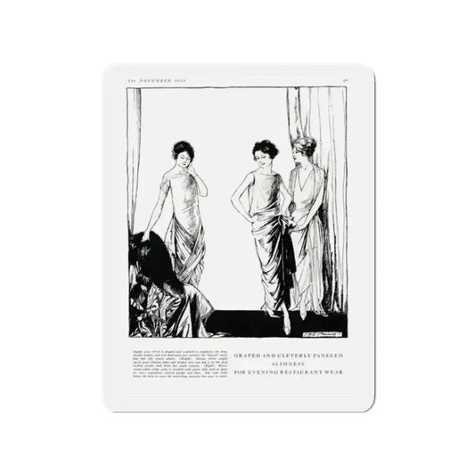 Draped and Cleverly Paneled ..., Harper's Bazaar, November 1921 (Magazine Illustration) Refrigerator Magnet 2 Inch Die-Cut - The Sticker Space