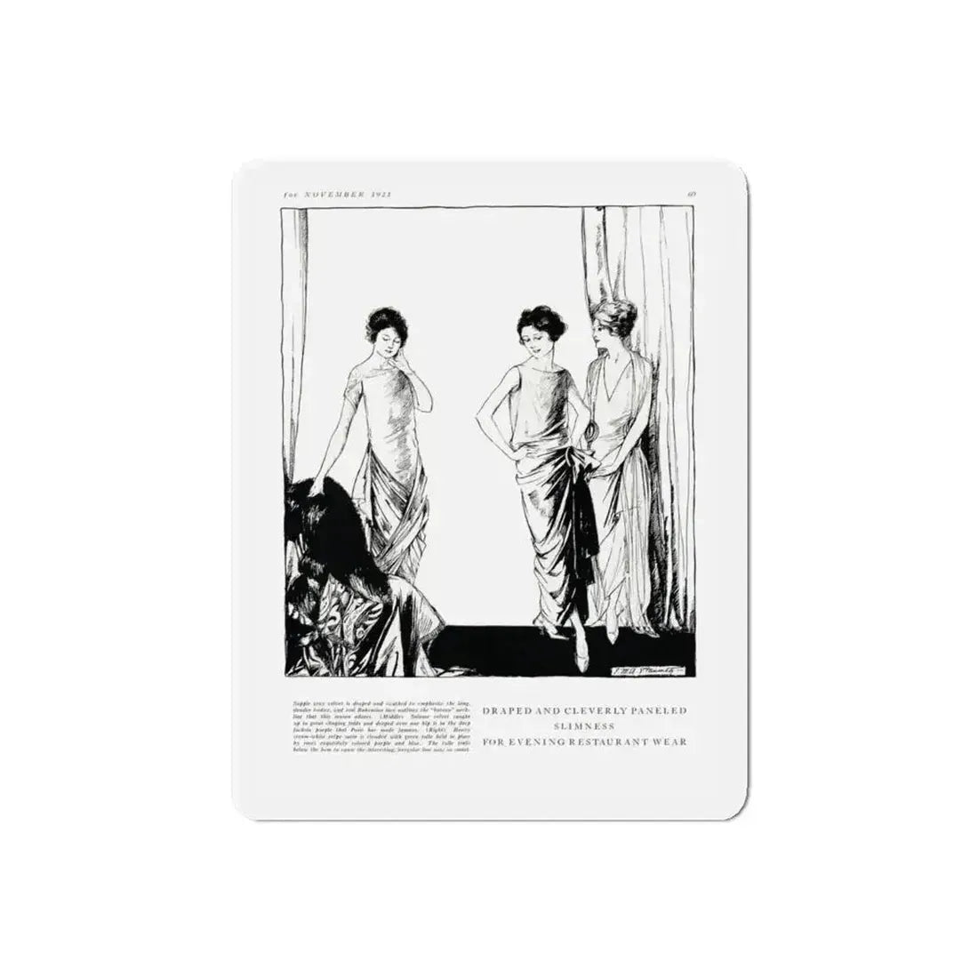 Draped and Cleverly Paneled ..., Harper's Bazaar, November 1921 (Magazine Illustration) Refrigerator Magnet - The Sticker Space