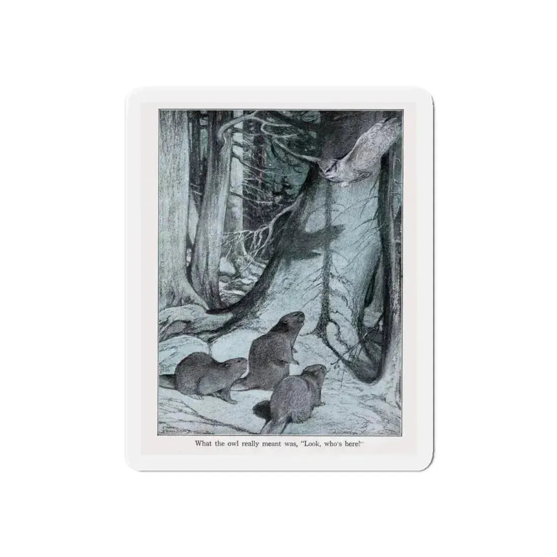 Drat that nosy, noisy owl (Magazine Illustration) Refrigerator Magnet 4 Inch Die-Cut - The Sticker Space