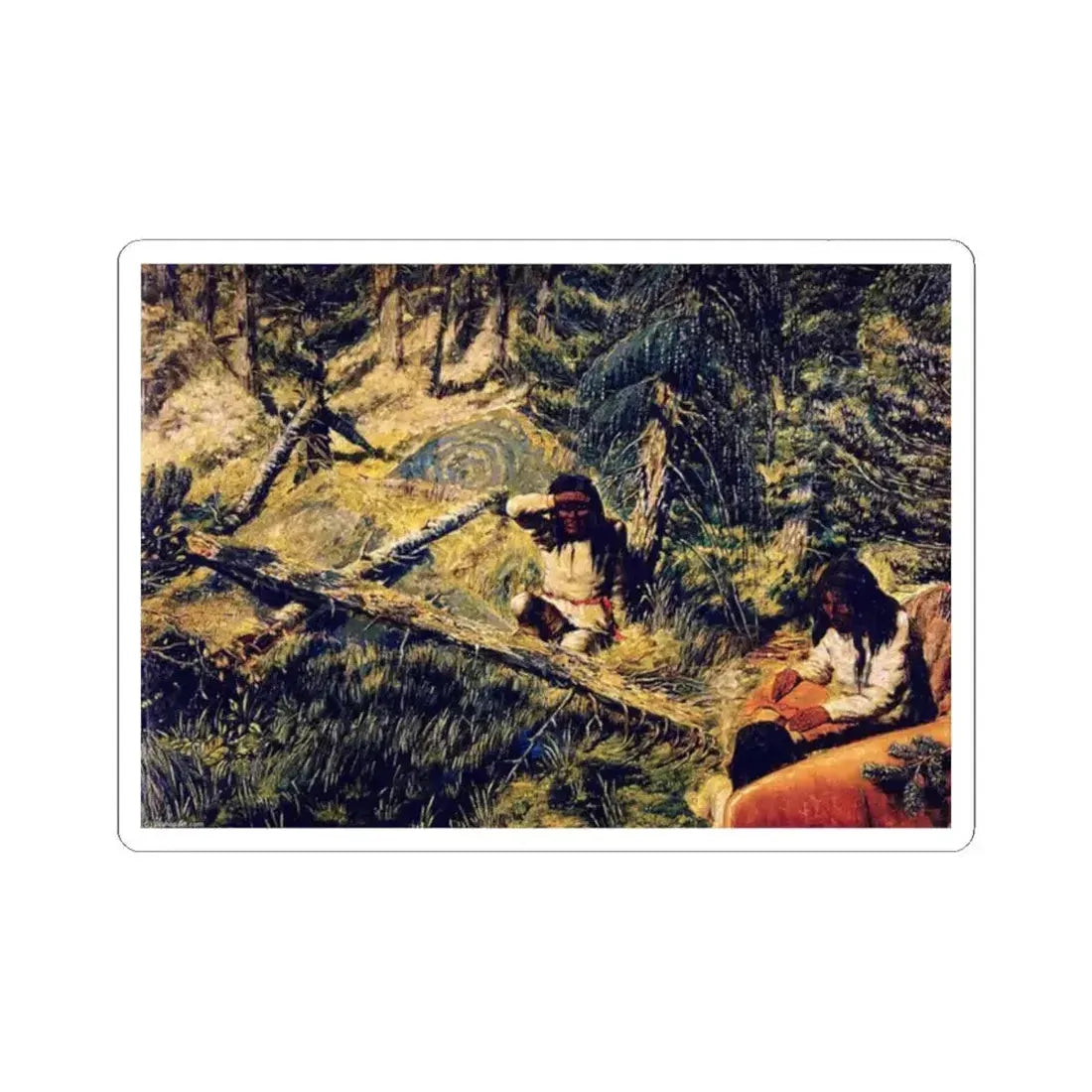 Drawing a Map on Birch Bark Riviere Moisie Labrad...ula Expedition (Native Americans in Art) STICKER Vinyl Kiss-Cut Decal 2 Inch White - The Sticker Space