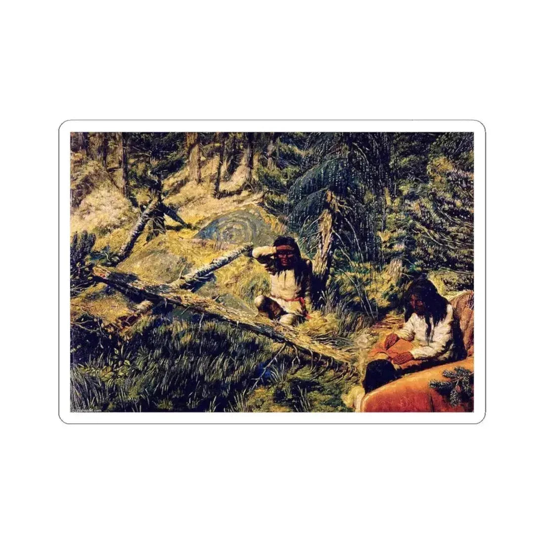 Drawing a Map on Birch Bark Riviere Moisie Labrad...ula Expedition (Native Americans in Art) STICKER Vinyl Kiss-Cut Decal 6 Inch White - The Sticker Space
