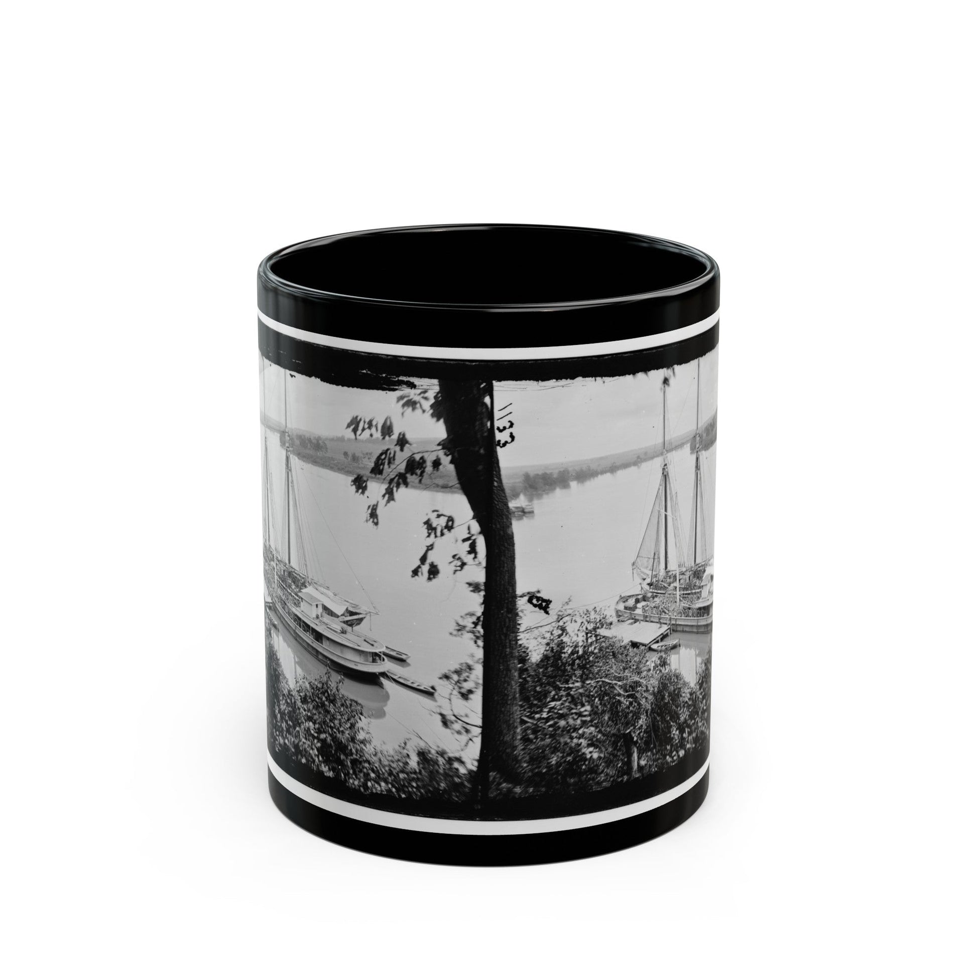 Drewry's Bluff, Va. Federal Transports With Cargoes Of Artillery On The James (U.S. Civil War) Black Coffee Mug-11oz-The Sticker Space