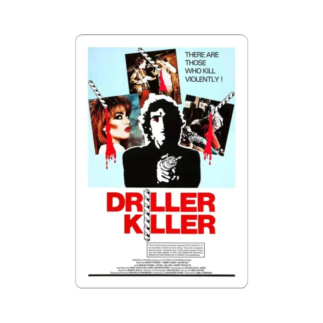 DRILLER KILLER 1979 Movie Poster - STICKER Vinyl Kiss-Cut Decal 2 Inch White - The Sticker Space
