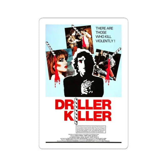 DRILLER KILLER 1979 Movie Poster - STICKER Vinyl Kiss-Cut Decal 2 Inch White - The Sticker Space